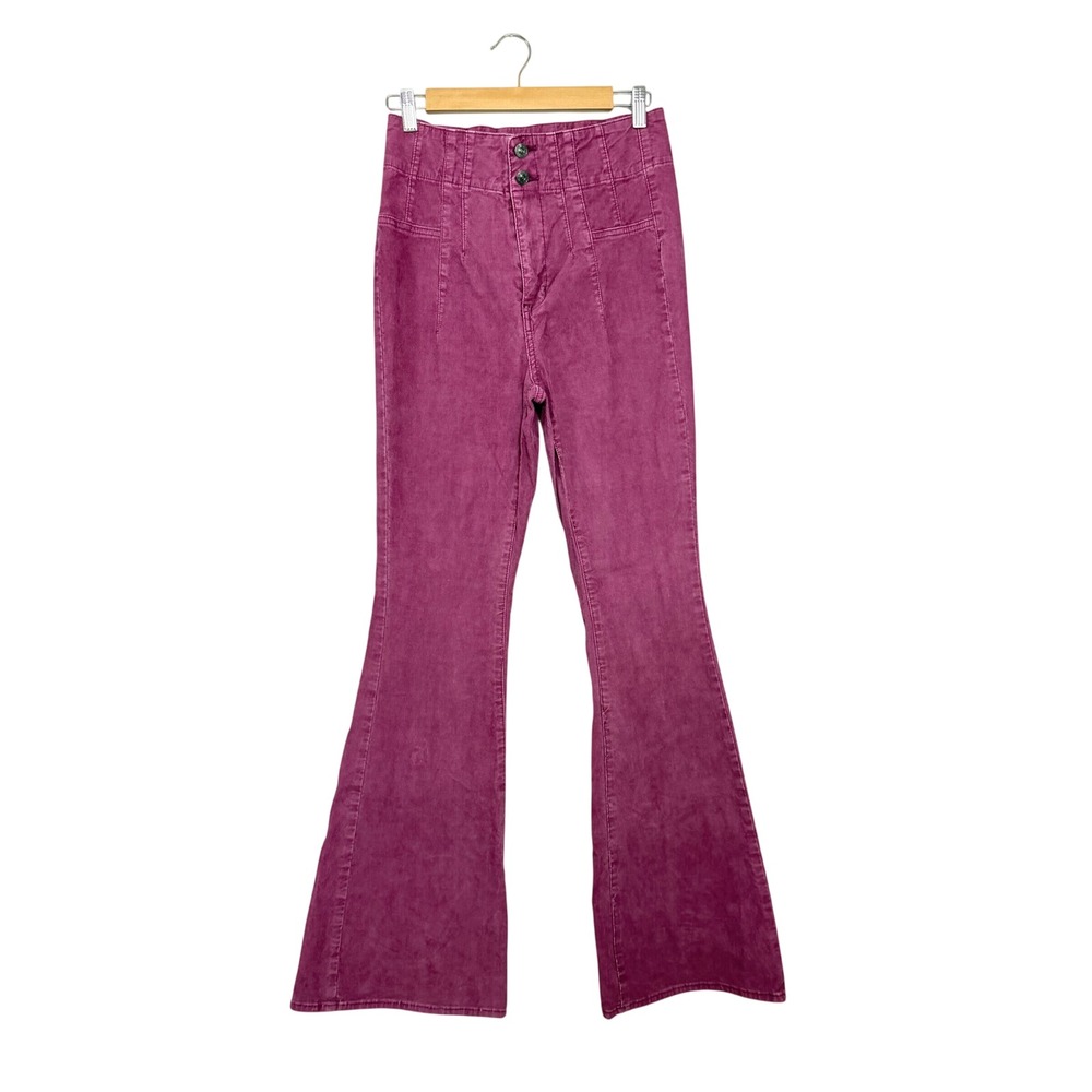 We The Free People Purple Corduroy Flare Pants High Rise Seam Detail Size 28
